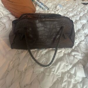Furla Dark Brown Crocodile-Embossed Shoulder Bag